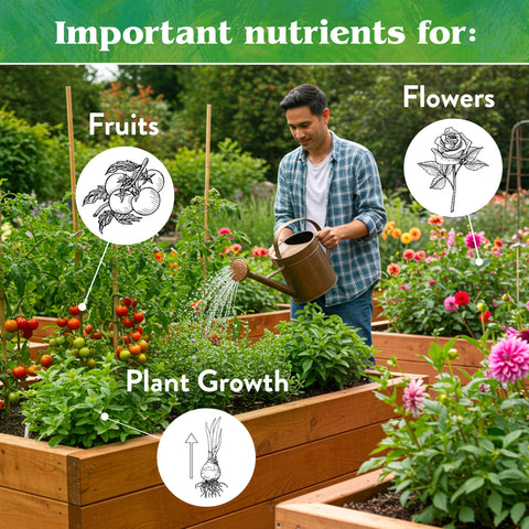 Slow-release formula of Down To Earth Acid Mix sustains plant nutrition.