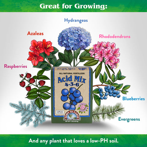 Down To Earth Acid Mix spring application supports vegetative growth and blooms
