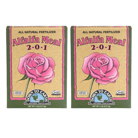 Down To Earth Alfalfa Meal 2-0-1 box enhances organic garden growth with balanced nutrients