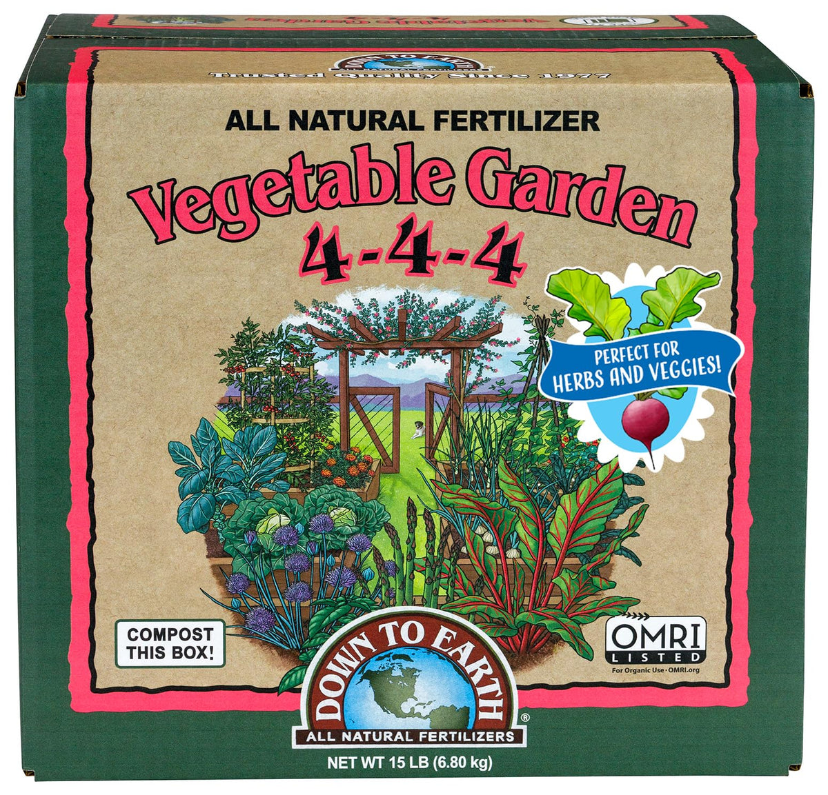 Down To Earth Vegetable Garden fertilizer box front view for vibrant vegetables