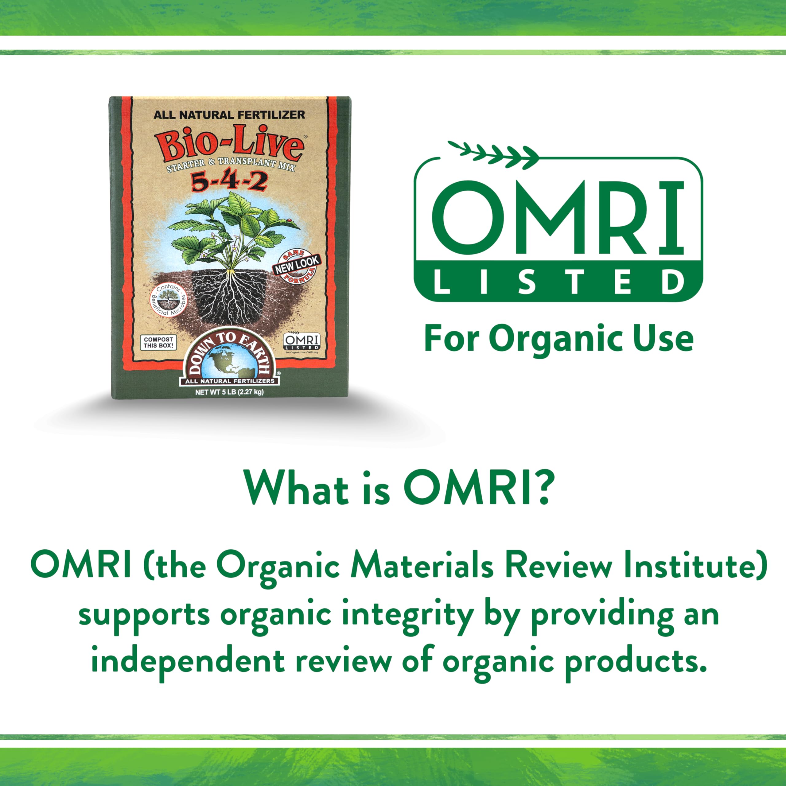 Packaging displays OMRI listing for organic use with Bio-Live.