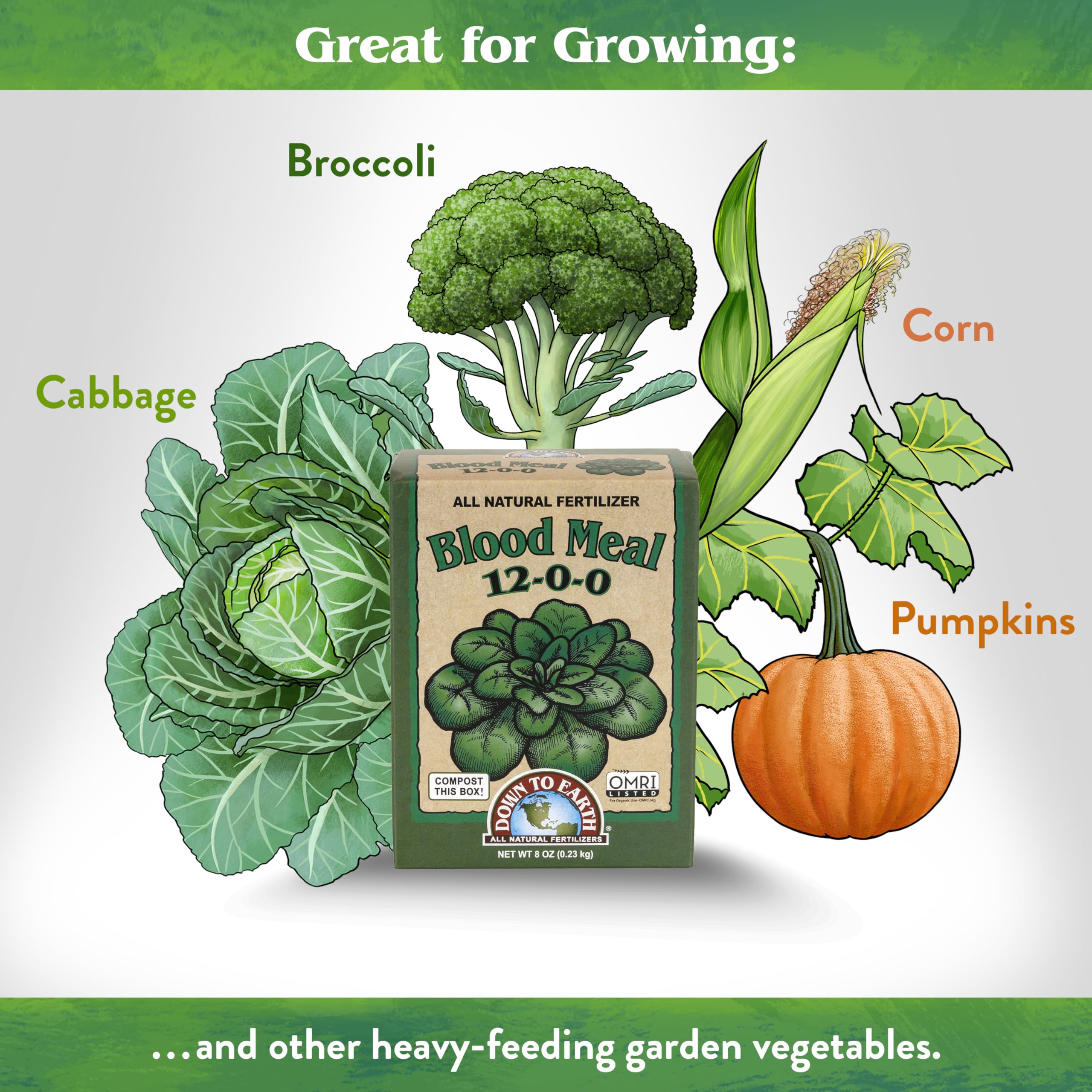 Vegetables thriving after Down To Earth Blood Meal application.