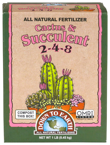 Down To Earth Organic Cactus and Succulent Mix boosts compact growth in cacti and succulents.