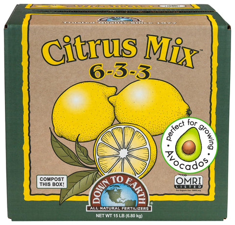 Down To Earth Citrus Mix 15lb bag for home citrus trees boosts growth.
