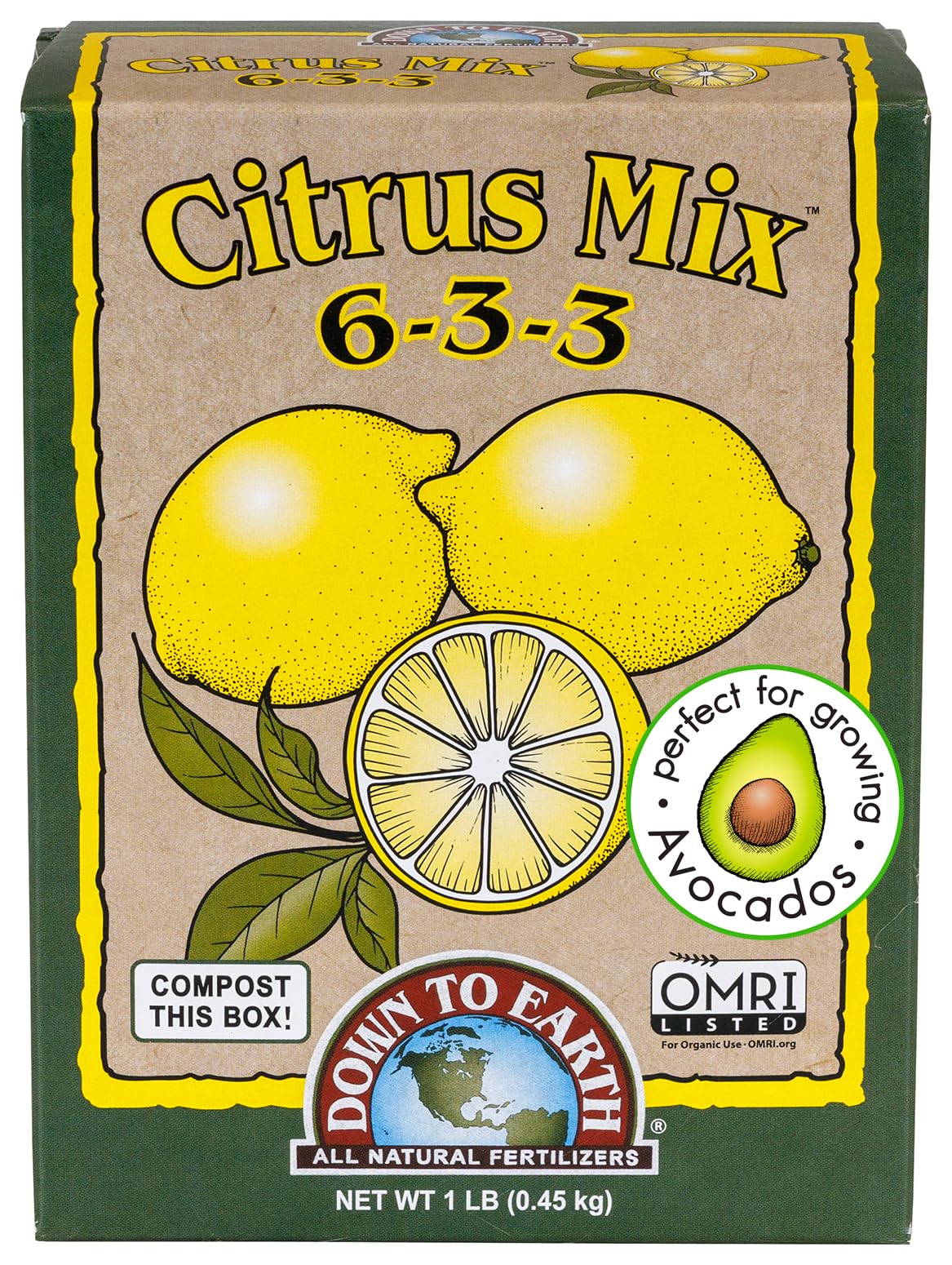 Down To Earth Citrus Mix bag closeup showing organic ingredients for citrus tree nutrition