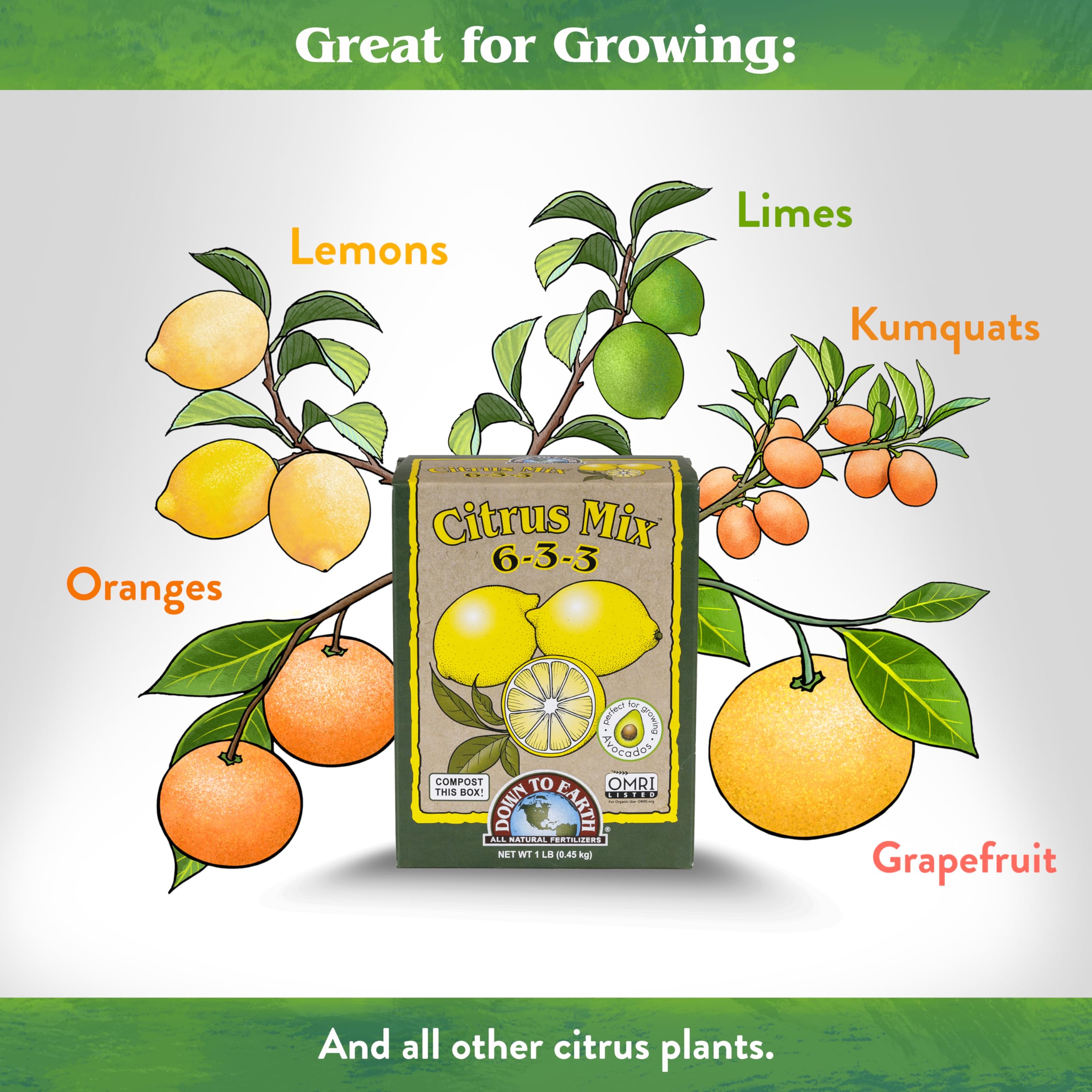 Down To Earth Citrus Mix natural sources emphasizing soil-friendly nutrients