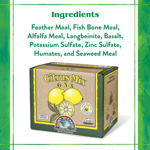 Down To Earth Citrus Mix is OMRI-listed for organic gardening.