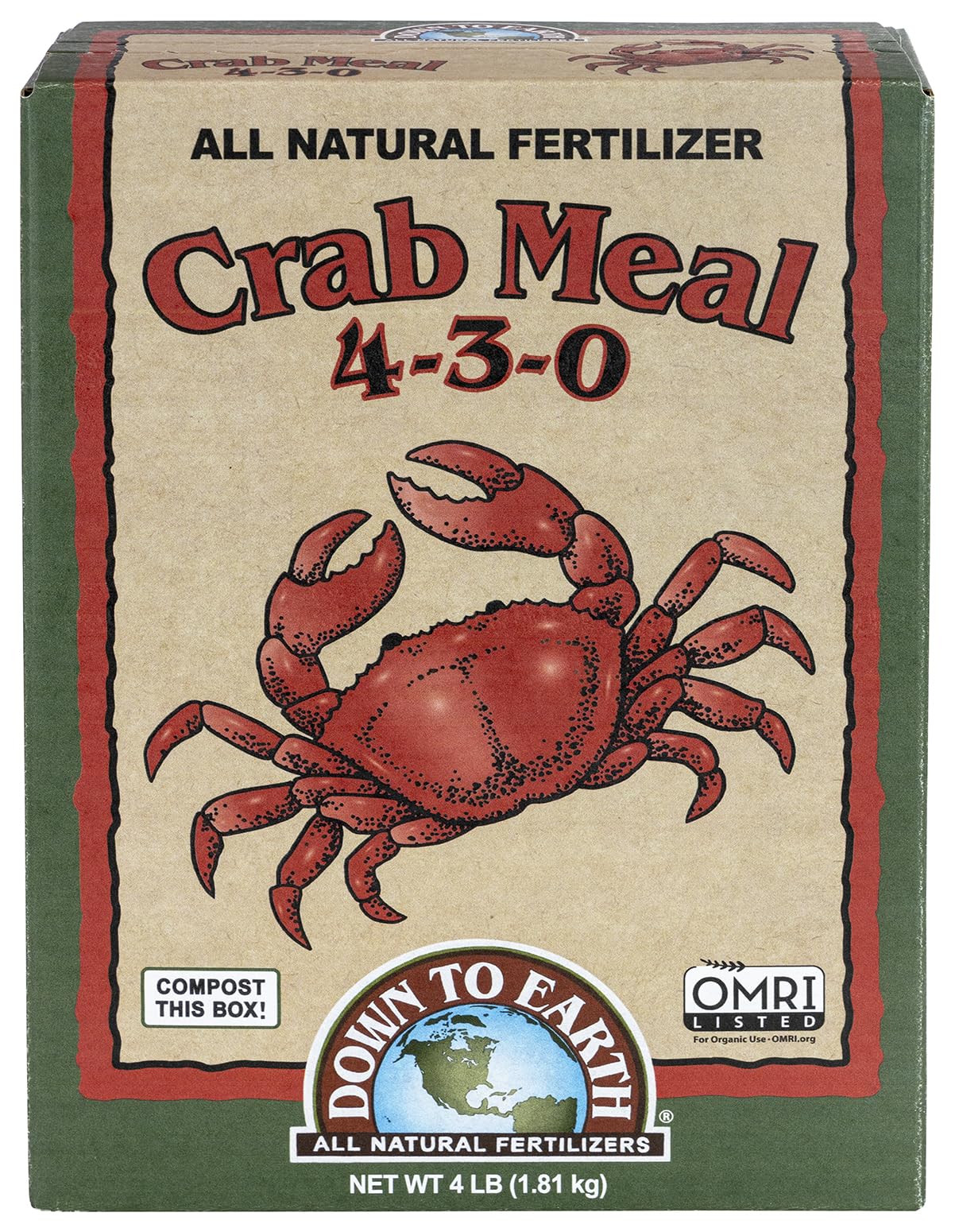 Down To Earth crab meal bottle pour demonstrating steady garden nutrition