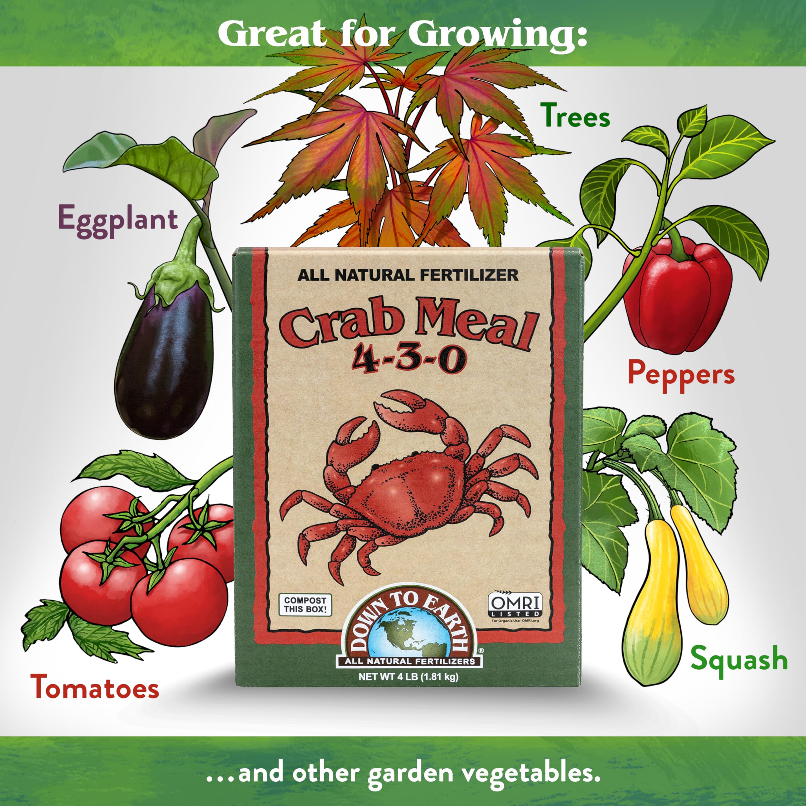 Down To Earth crab meal granules close-up showing slow-release nutrition