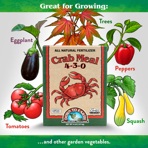 Down To Earth crab meal granules close-up showing slow-release nutrition