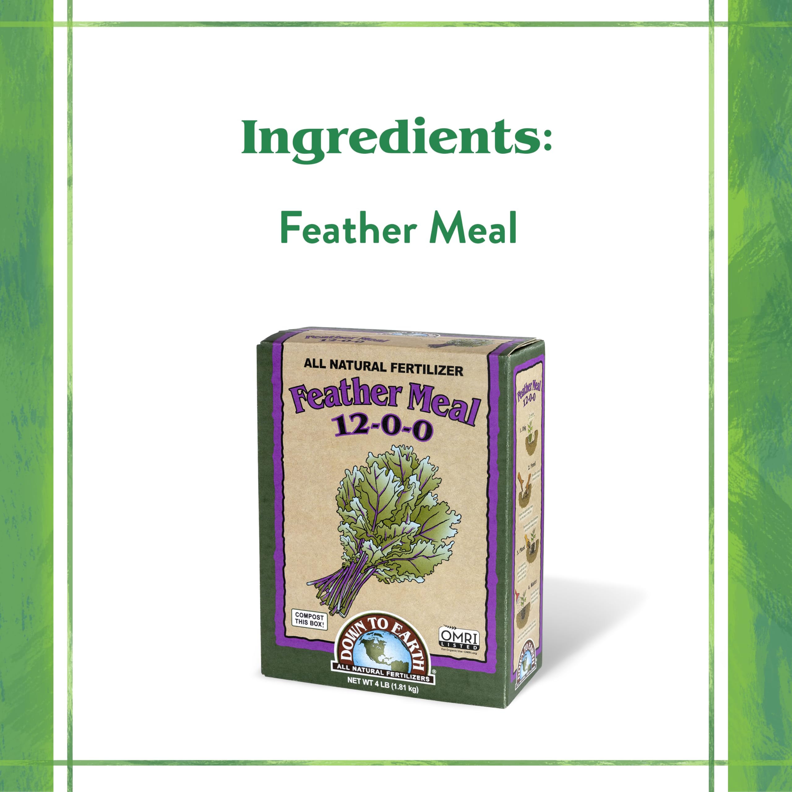 Down To Earth feather meal soil health closeup highlights microbial activity support.