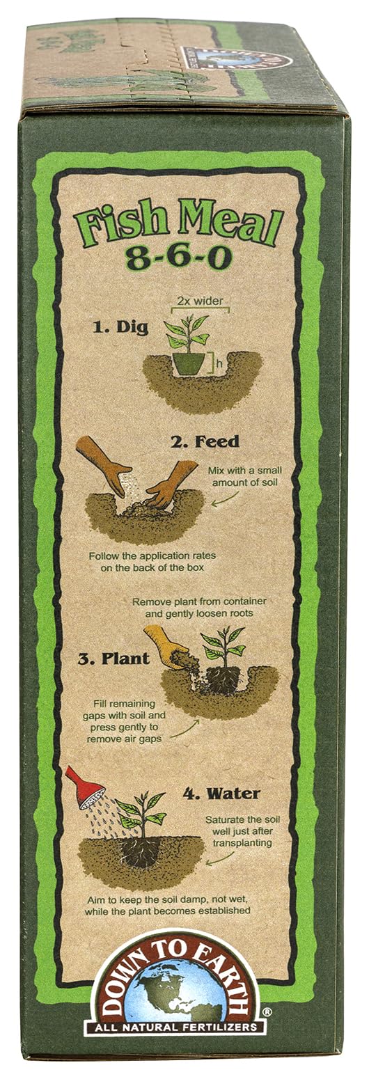 Down To Earth fish meal lawn feeding supports lush, healthy turf.