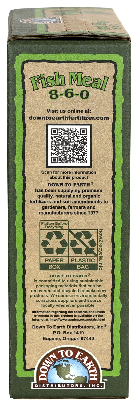 Down To Earth fish meal tree and shrub feed promotes robust root development.