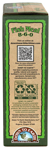 Down To Earth fish meal tree and shrub feed promotes robust root development.