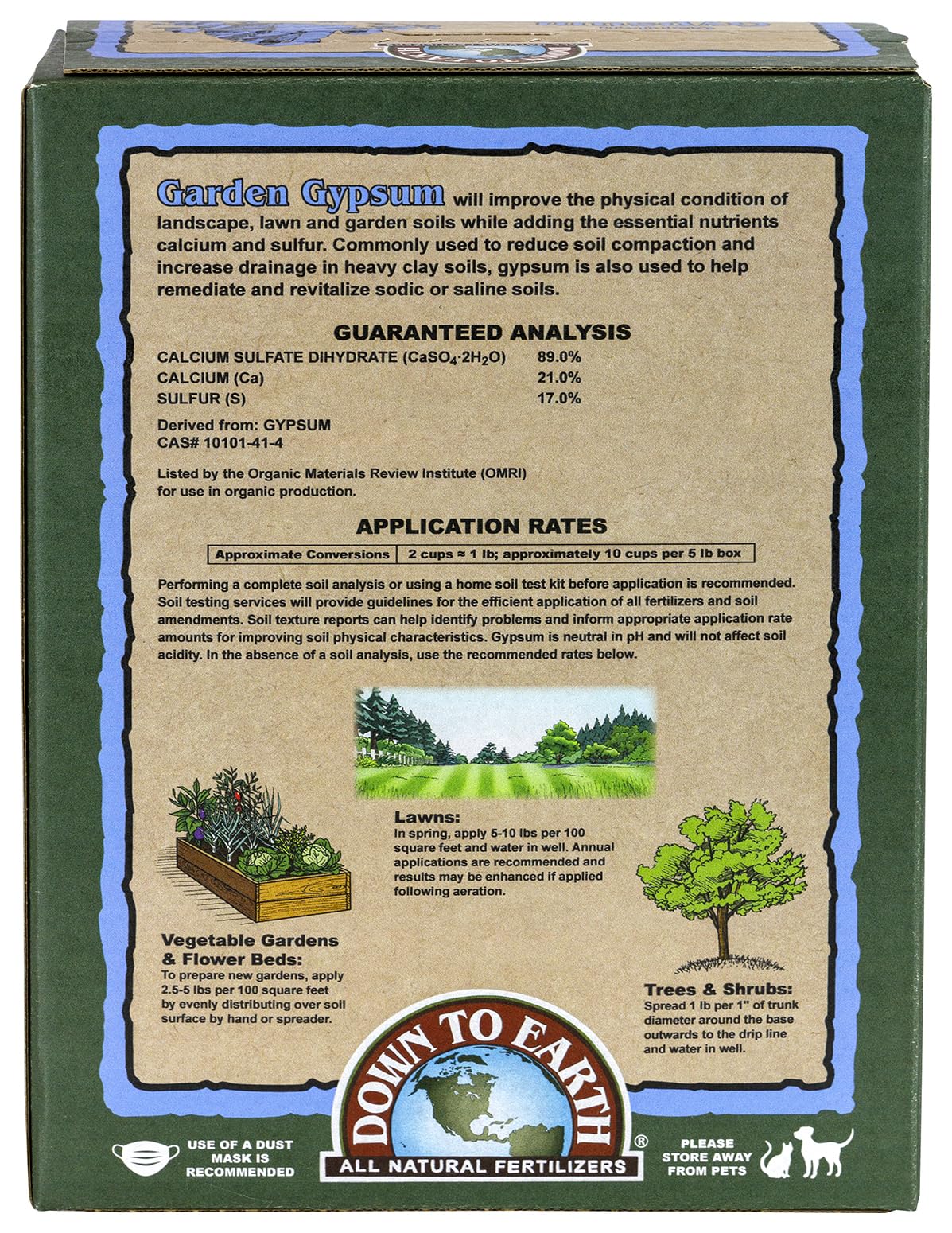 Down To Earth garden gypsum delivers calcium and sulfur for robust plant development
