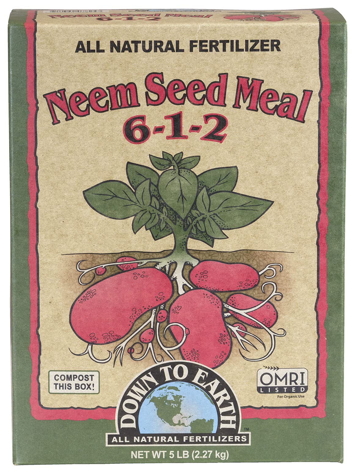 Down To Earth Neem Seed Meal bag for gardens boosts soil nutrition