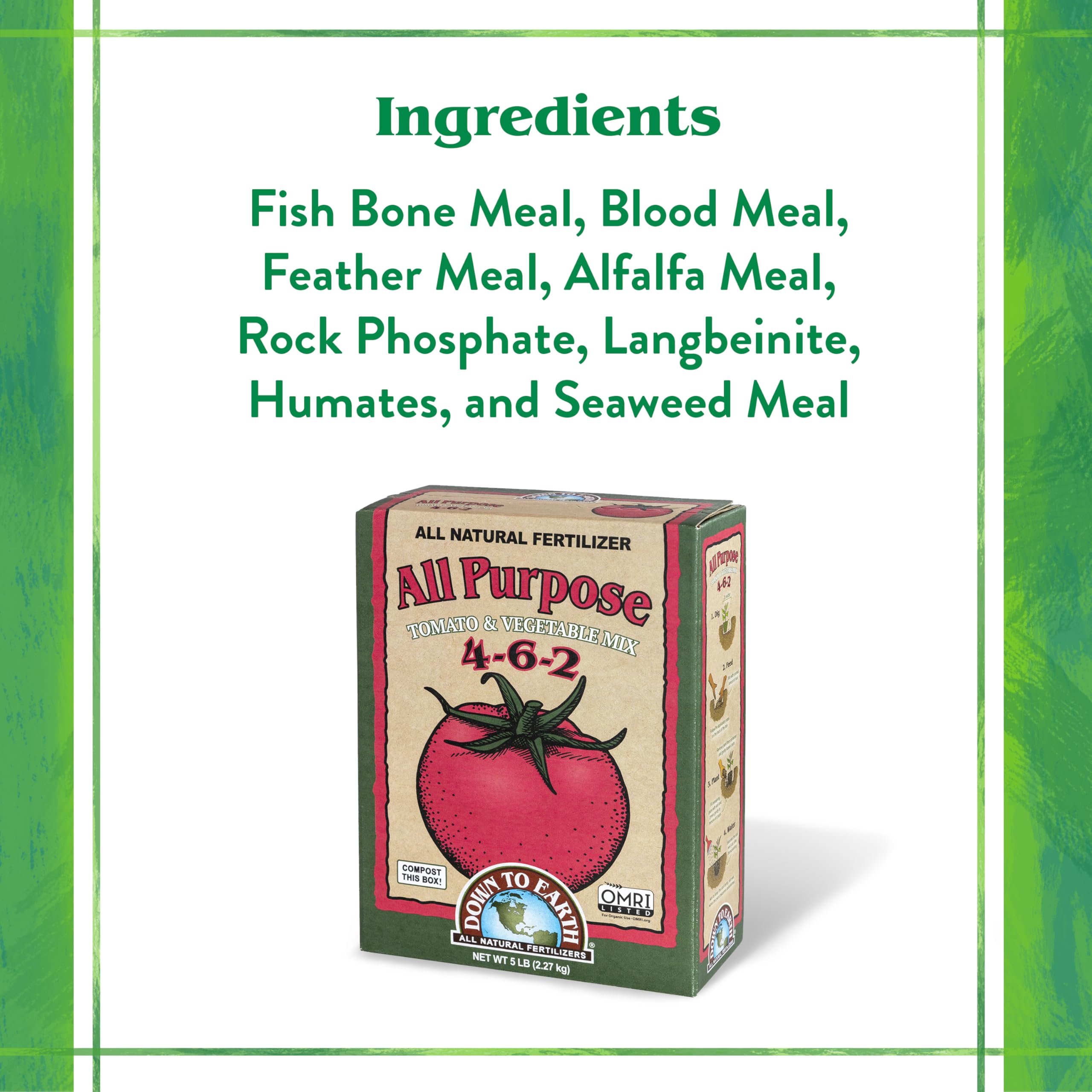 Down To Earth mix supports healthy tomato plant growth with steady nutrient supply