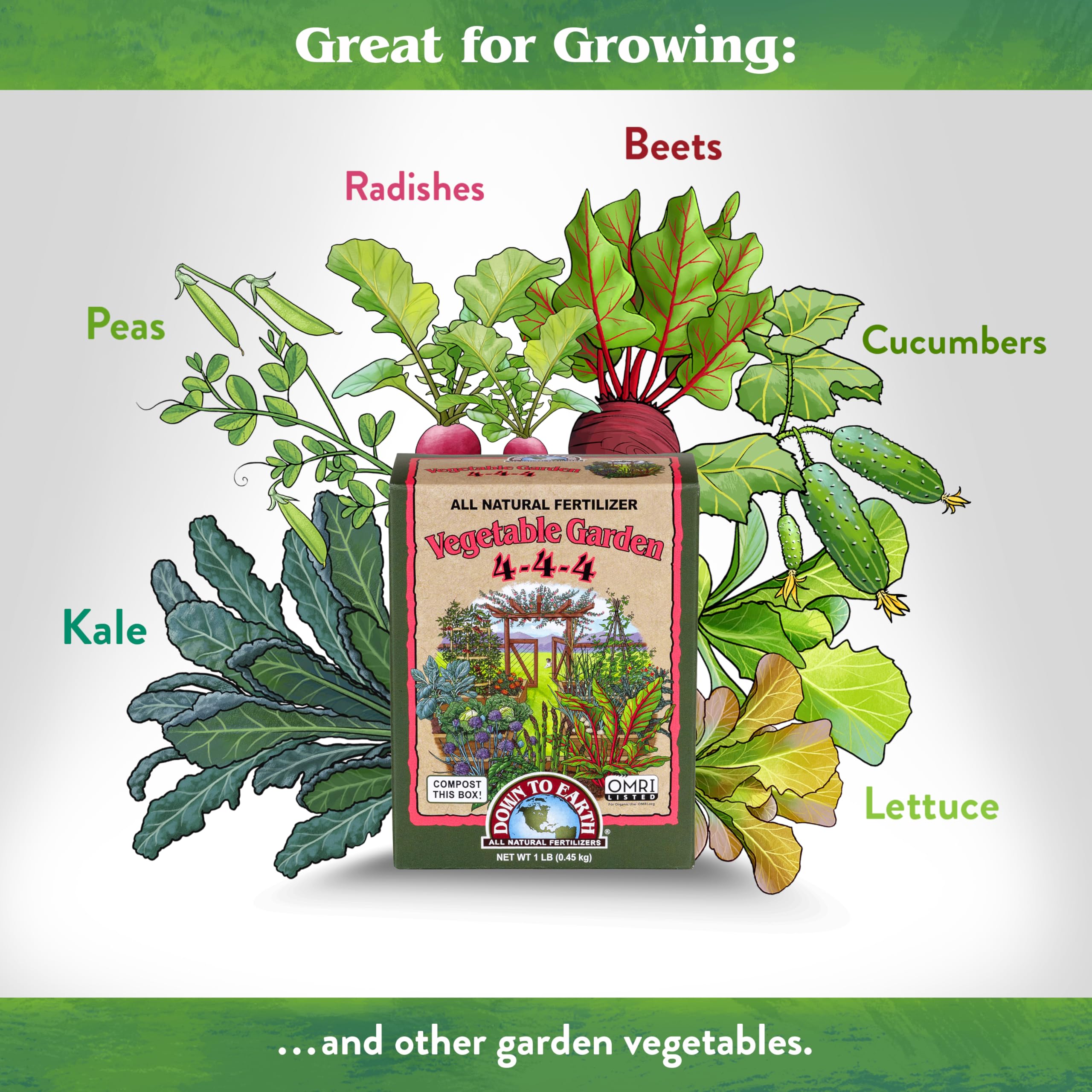 Down To Earth organic fertilizer label close-up showing 100% organic ingredients.