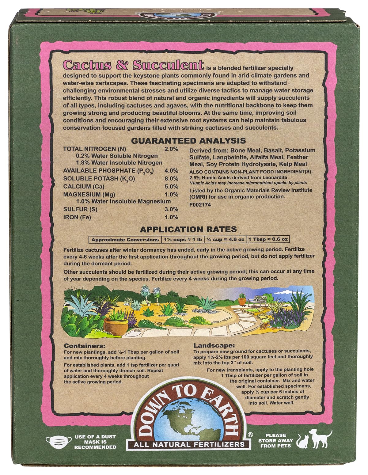 Down To Earth Organic Fertilizer 2-4-8 label OMRI-certified.