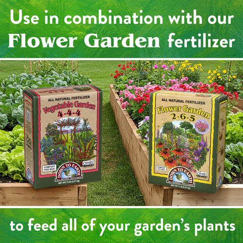Organic fertilizer label and eco-friendly packaging on shelf.