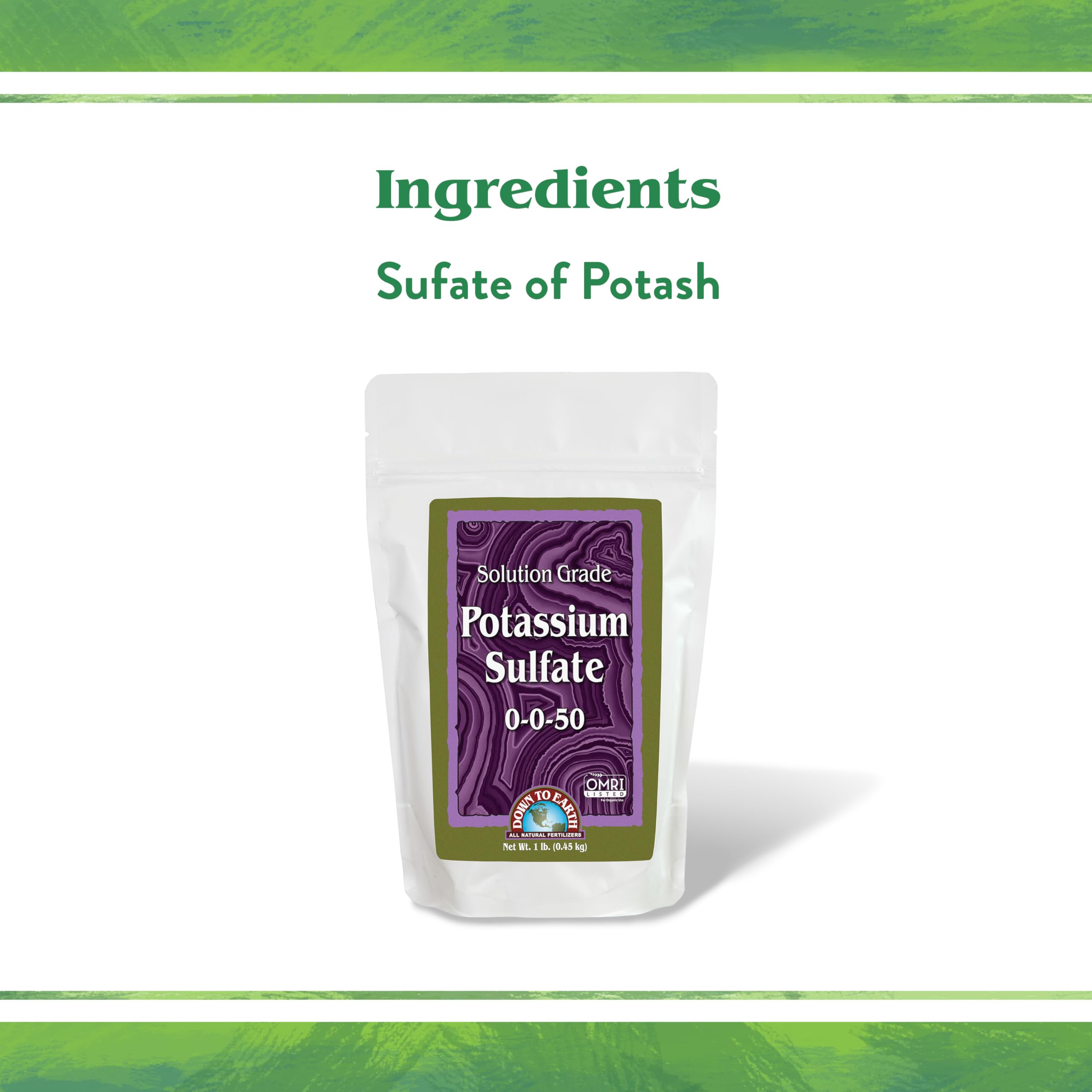 Down To Earth OMRI-listed potassium sulfate for organic gardening.