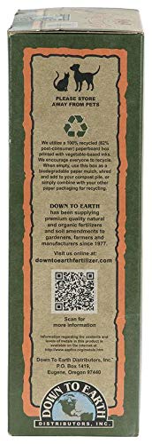 Down To Earth organic shrimp meal bottle ready for garden applications.