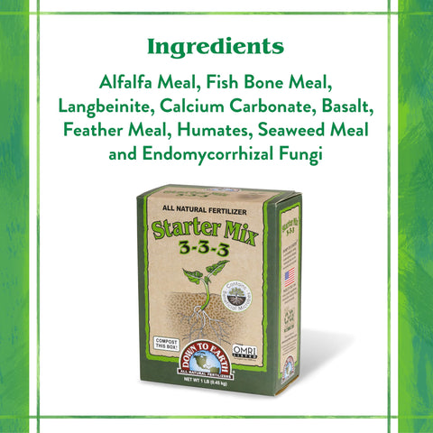 Down To Earth Organic Starter Mix promotes root growth for early establishment.