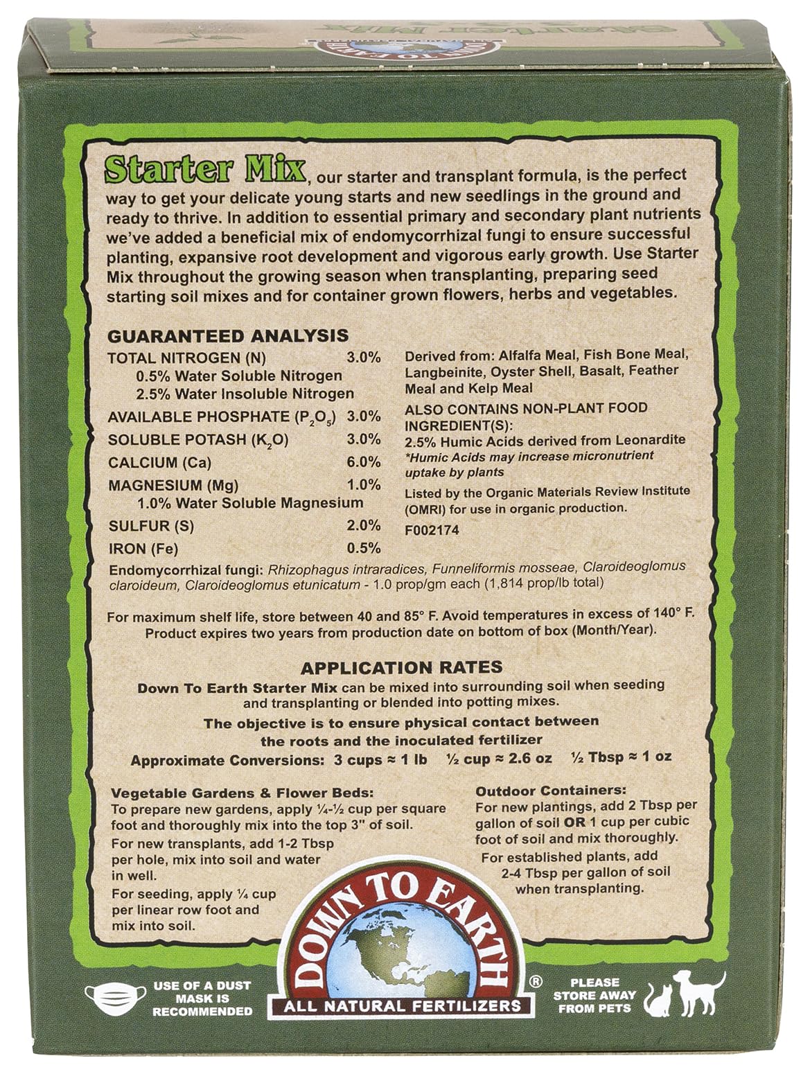 Down To Earth Organic Starter Mix being added to soil for seedling setup and root health.