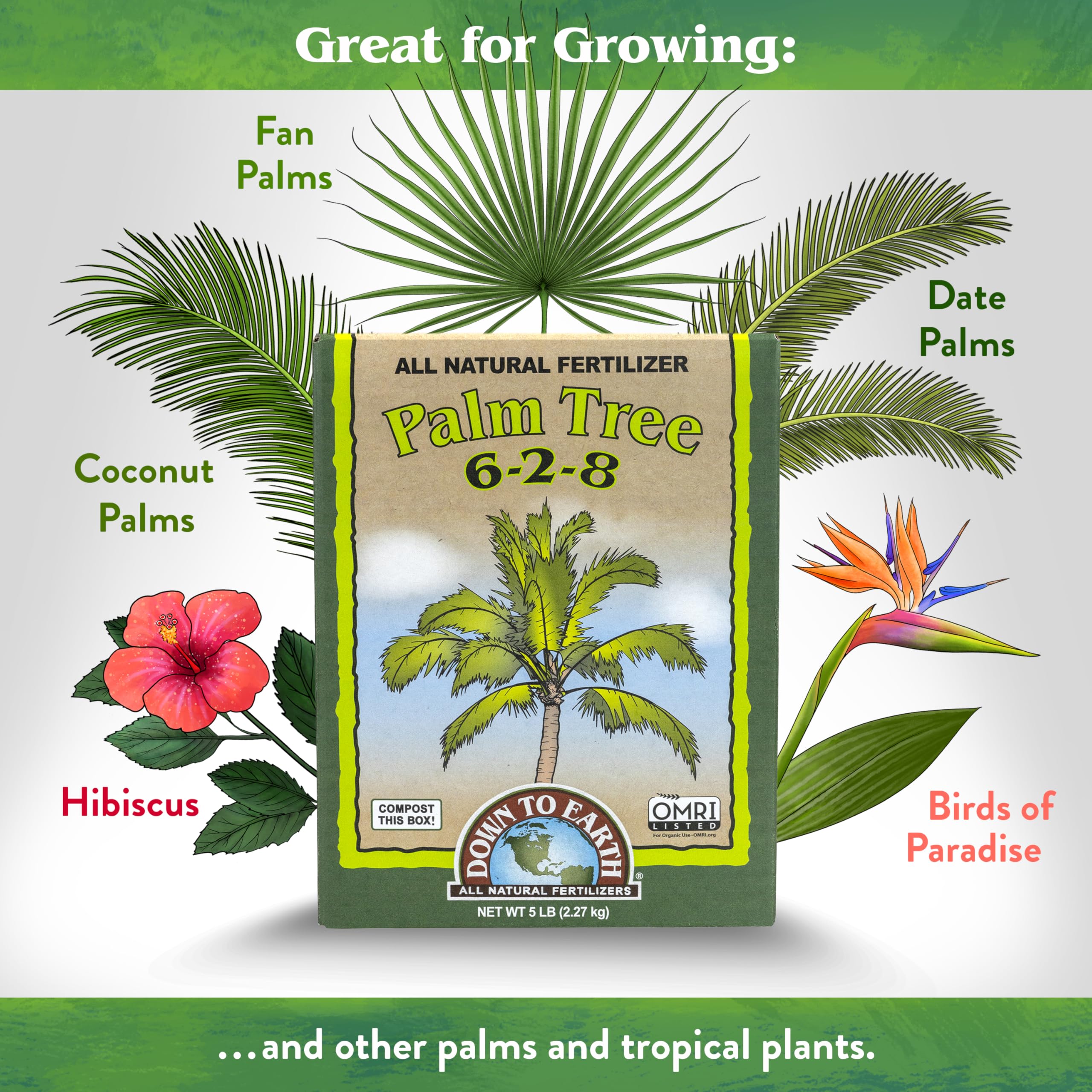 Down To Earth palm tree food added to container plants for strong roots