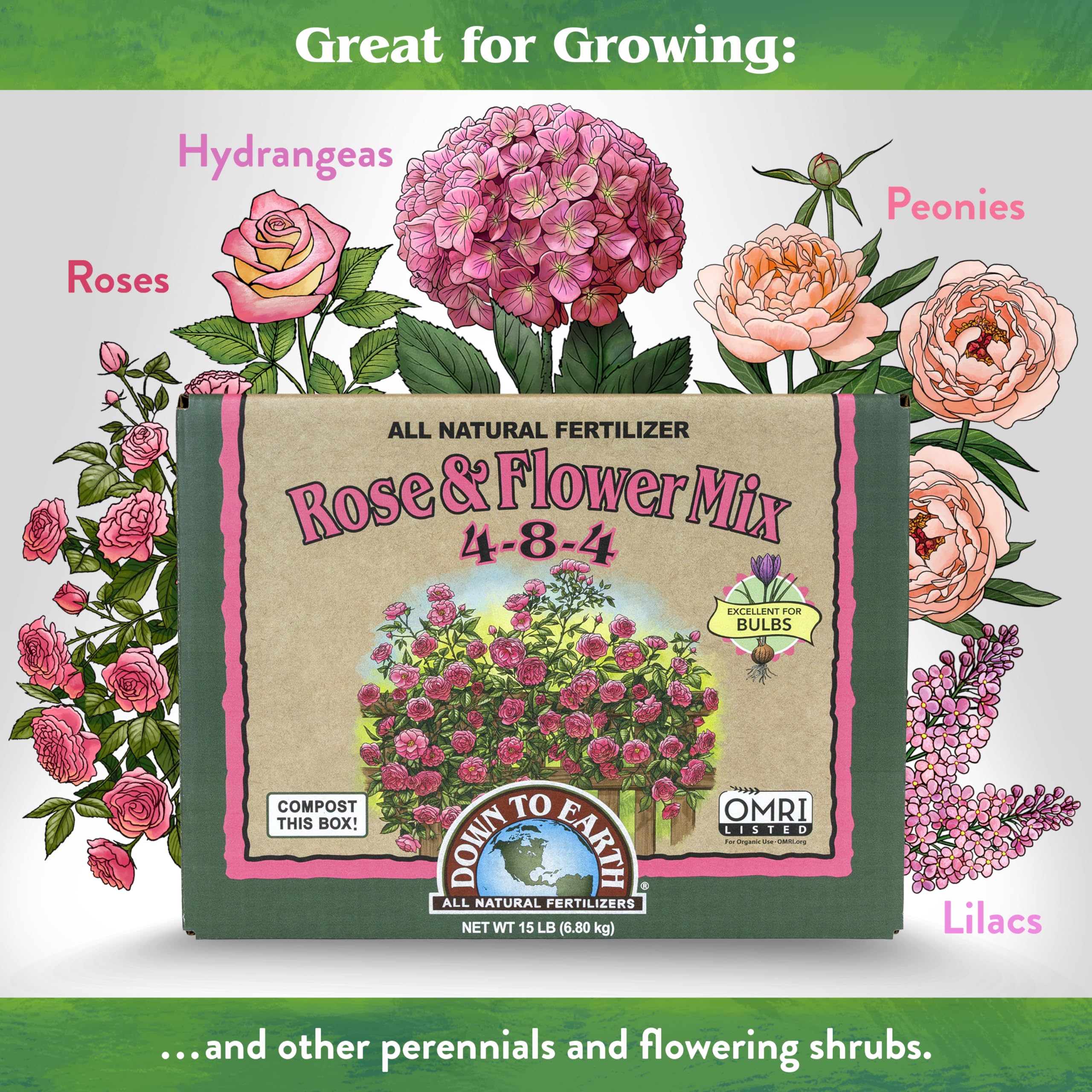 Down To Earth Rose & Flower Mix measuring spoon makes precise feeding easy.