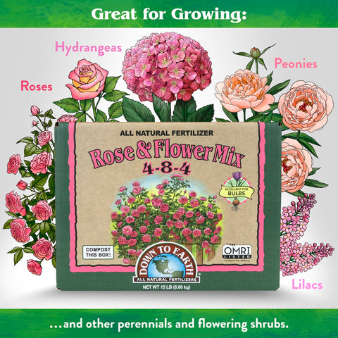 Down To Earth Rose & Flower Mix measuring spoon makes precise feeding easy.