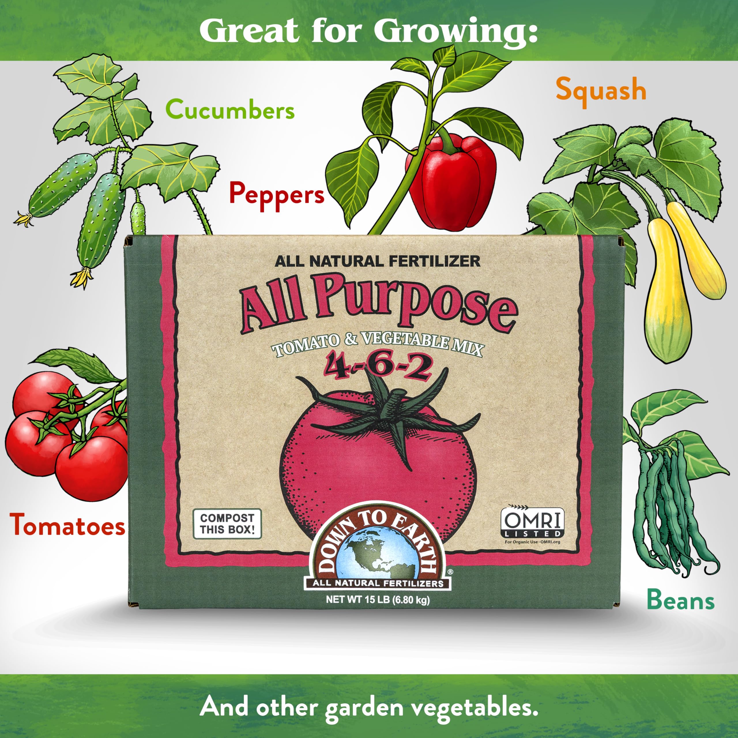 Down To Earth tomato and vegetable bed application shown for healthy growth