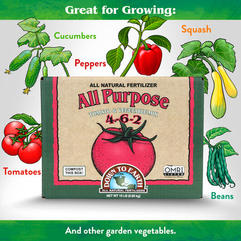 Down To Earth tomato and vegetable bed application shown for healthy growth