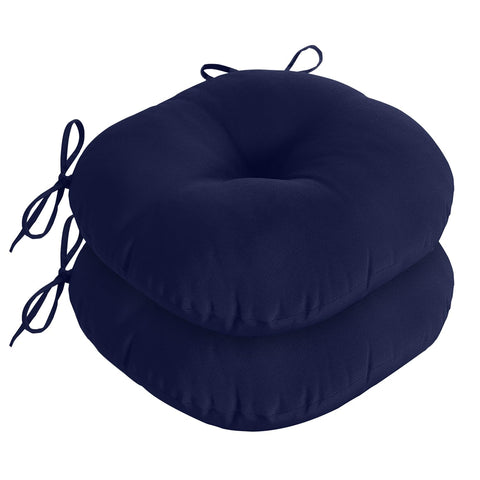 Downluxe Bistro navy round outdoor chair cushion with non-slip ties for secure patio seating.