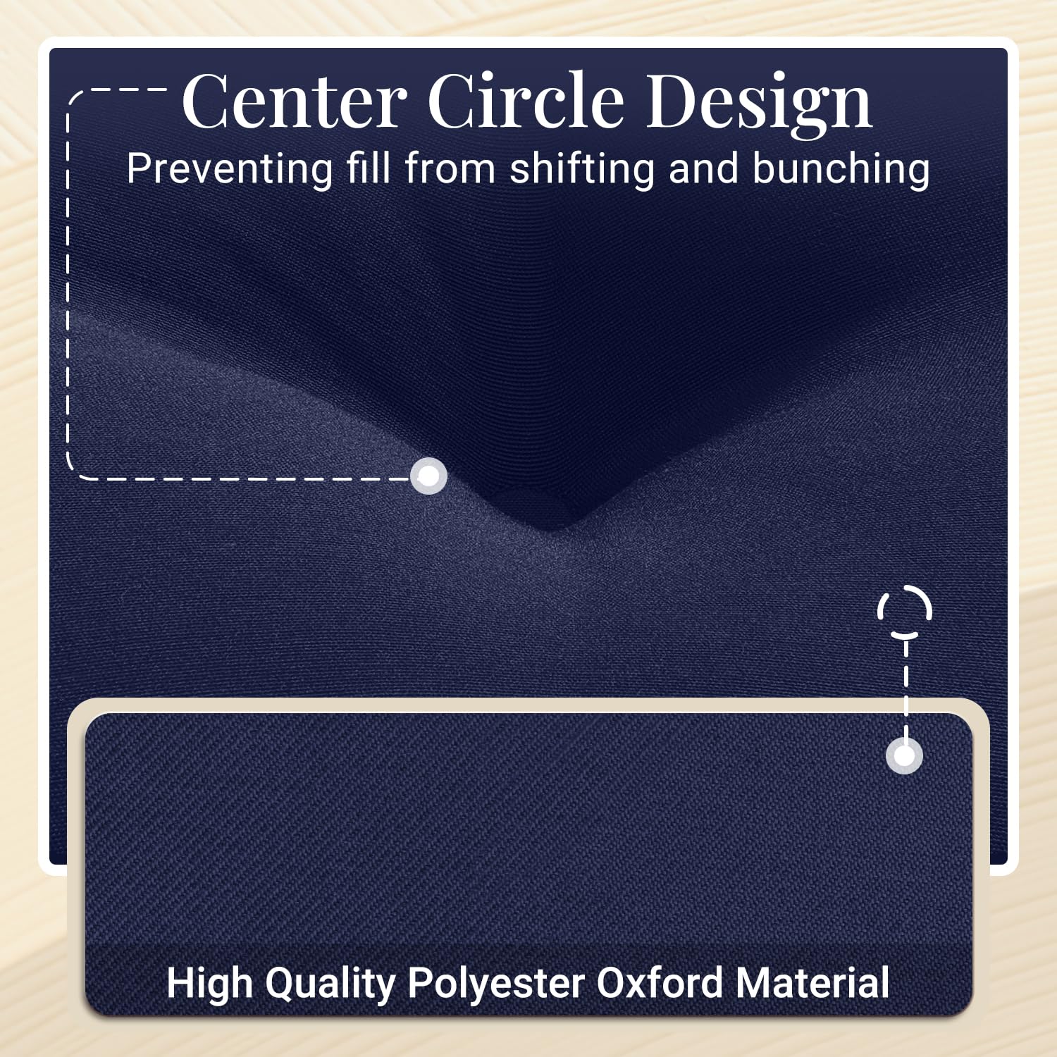 Downluxe Bistro navy round outdoor cushion with non-slip ties keeps cushions in place.
