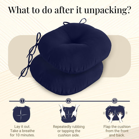 Downluxe Bistro cushion close-up in navy illustrates plush memory foam blend.