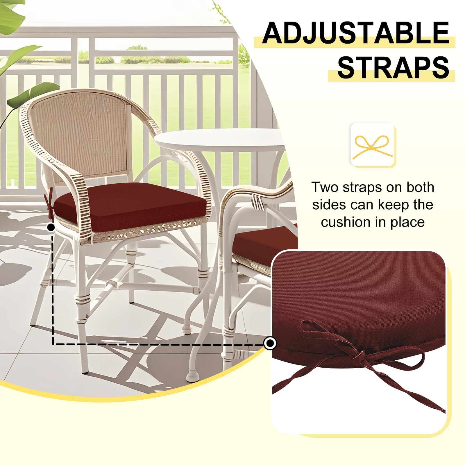 Downluxe burgundy color cushions enhance garden furniture with a vibrant tone.