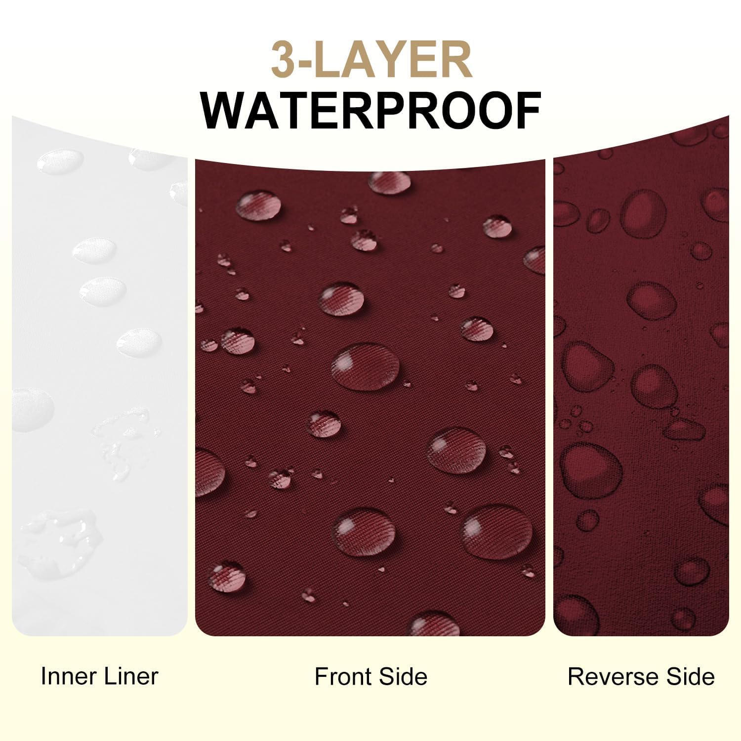 downluxe waterproof fabric close-up shows 3-layer protection keeps foam dry.