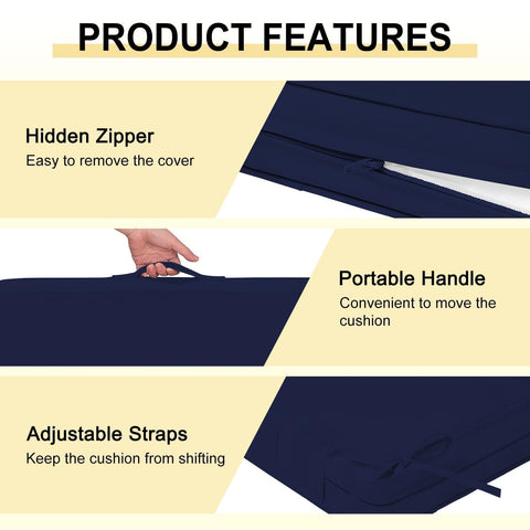 Carrying handle on Downluxe cushion for convenient repositioning outdoors