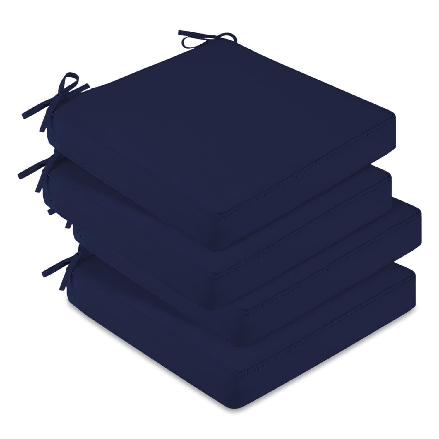 Downluxe four navy outdoor chair cushions 19x19x3 inches in weatherproof fabric for patio use