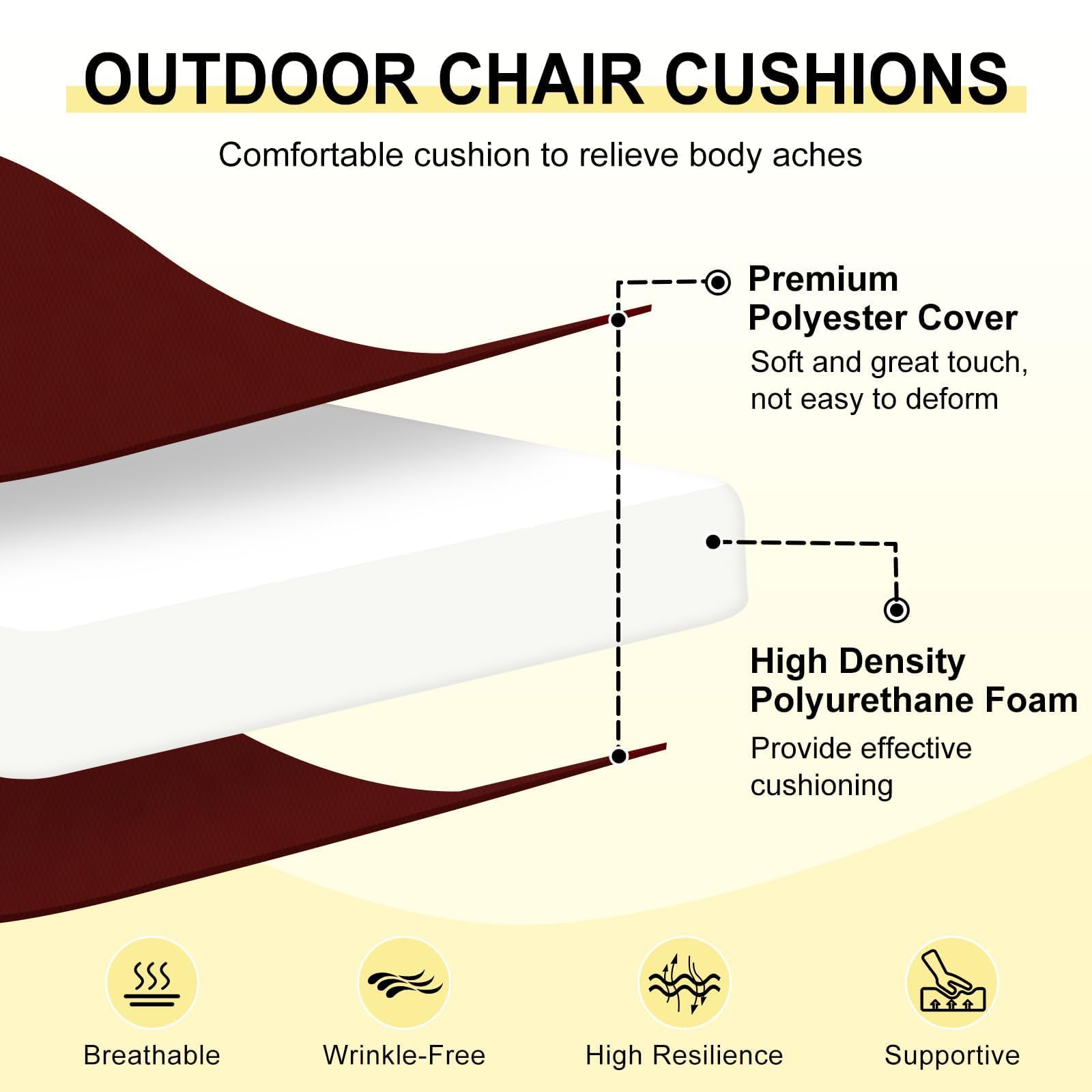 Downluxe patio cushions in water-resistant fabric ideal for sunny, rainy days.