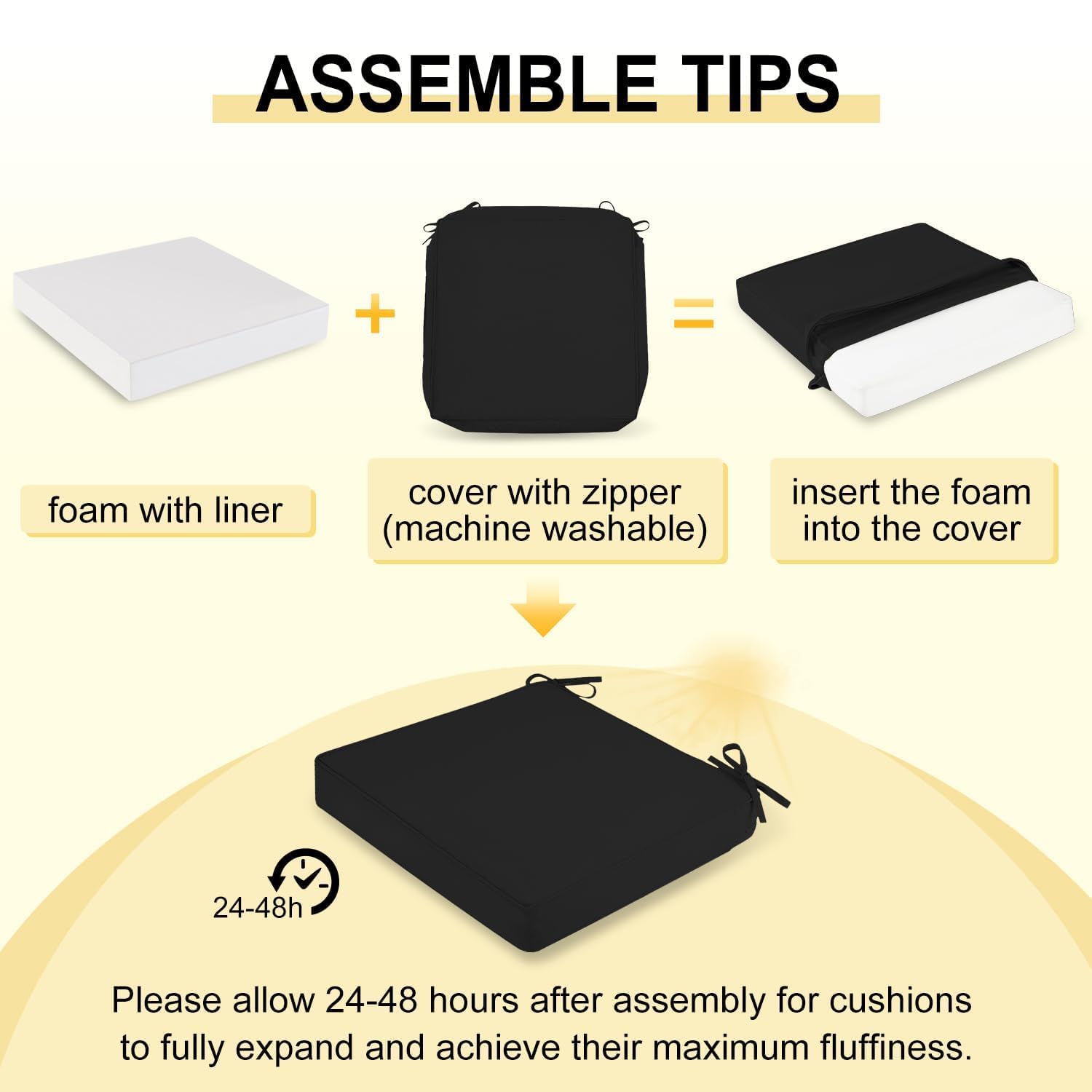 Downluxe removable cover is machine washable for easy upkeep.