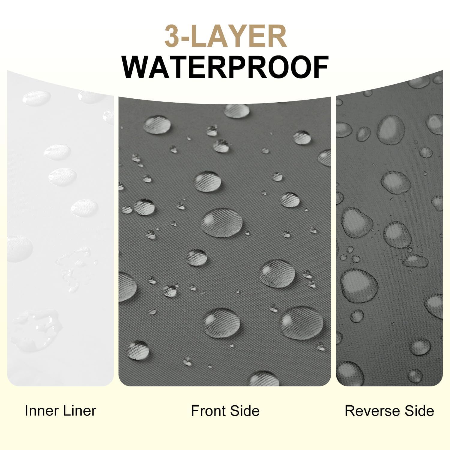 Downluxe waterproof oxford fabric layer keeps cushions dry outdoors.