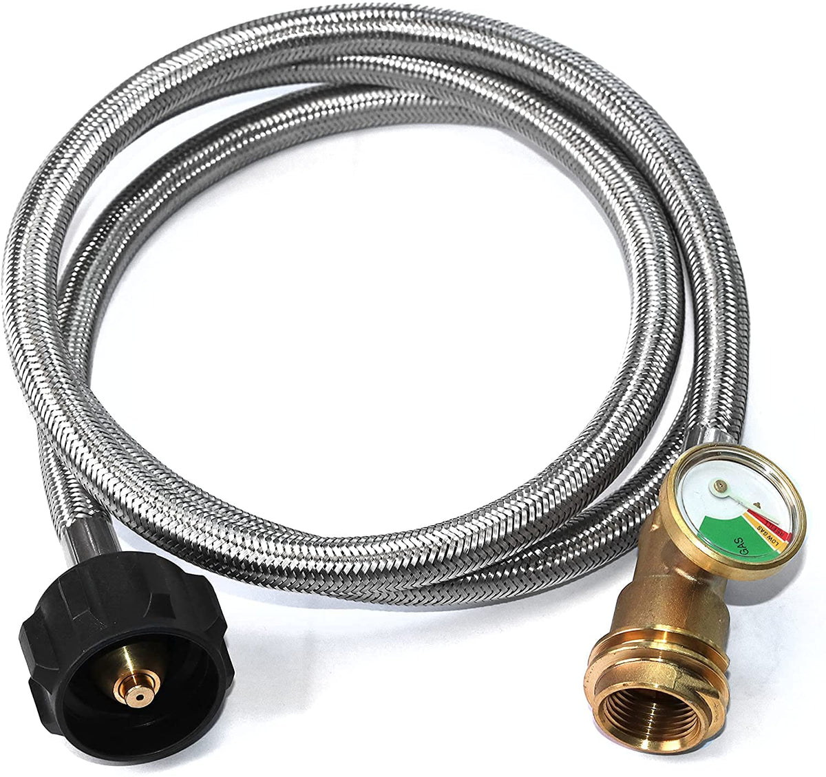 DOZYANT 5ft propane hose with gauge for easy monitoring while grilling.