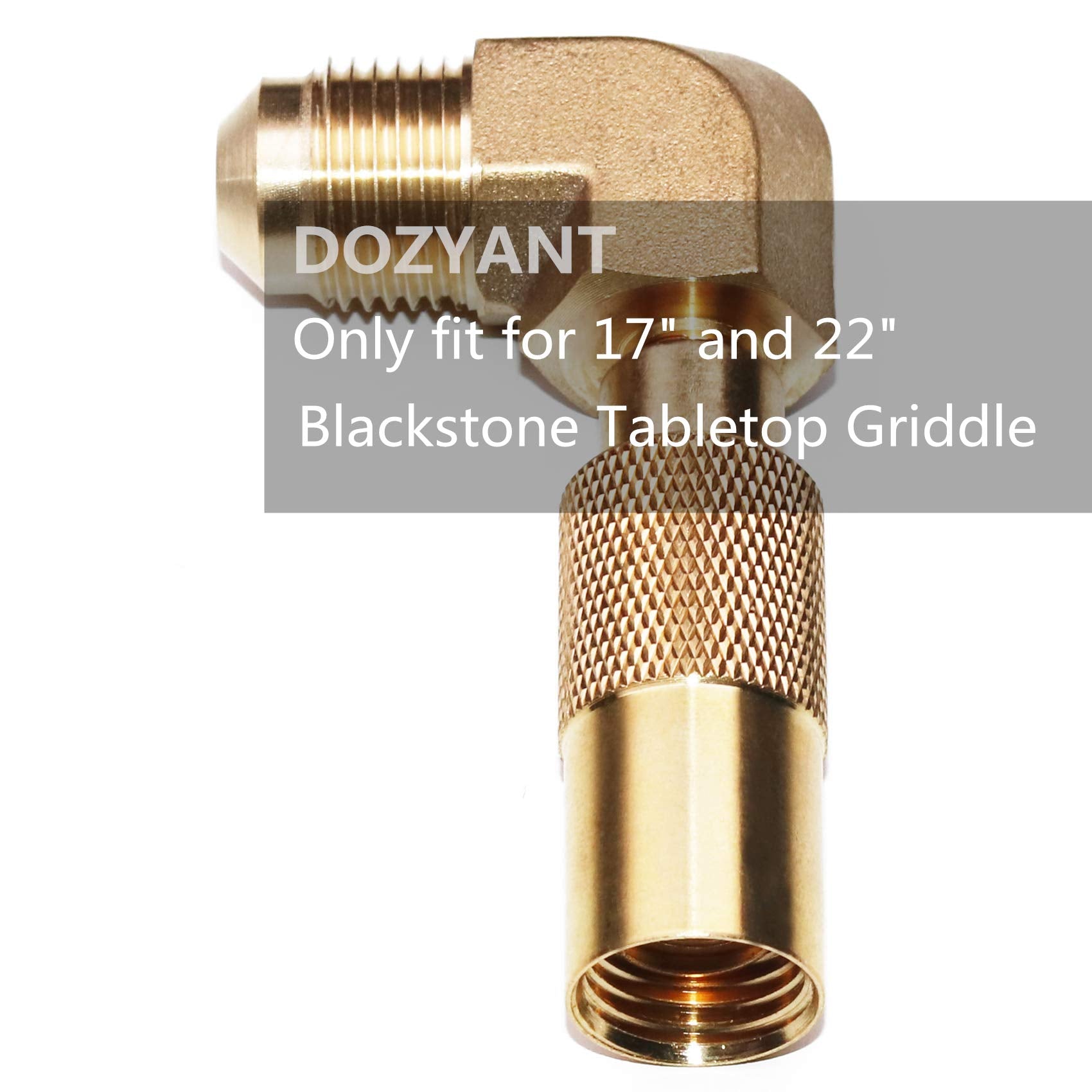 DOZYANT brass elbow adapter on a Blackstone 17-inch tabletop grill