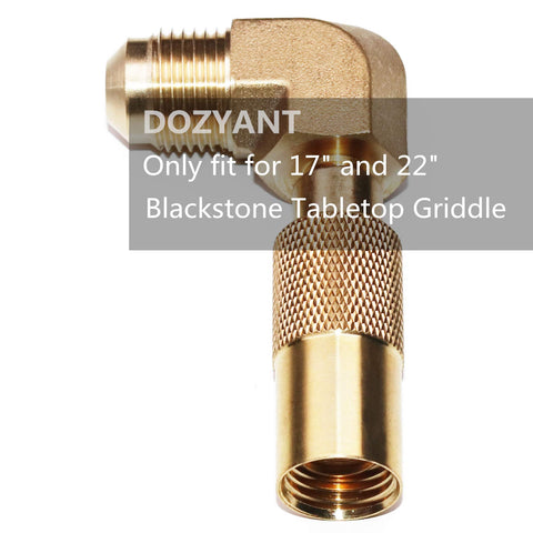 DOZYANT brass elbow adapter on a Blackstone 17-inch tabletop grill