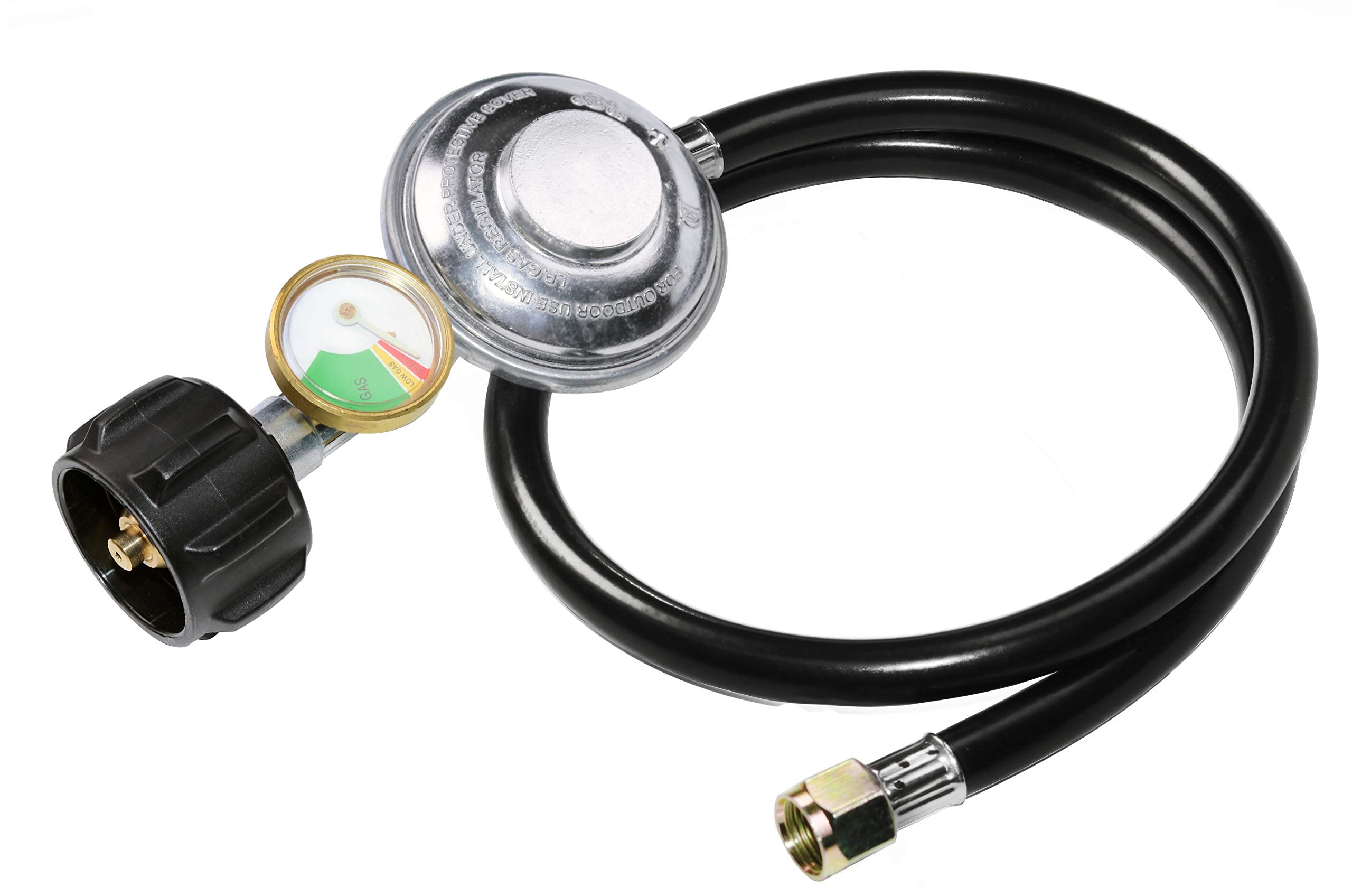DOZYANT gauge-enabled regulator hose with tank gauge for safe grilling