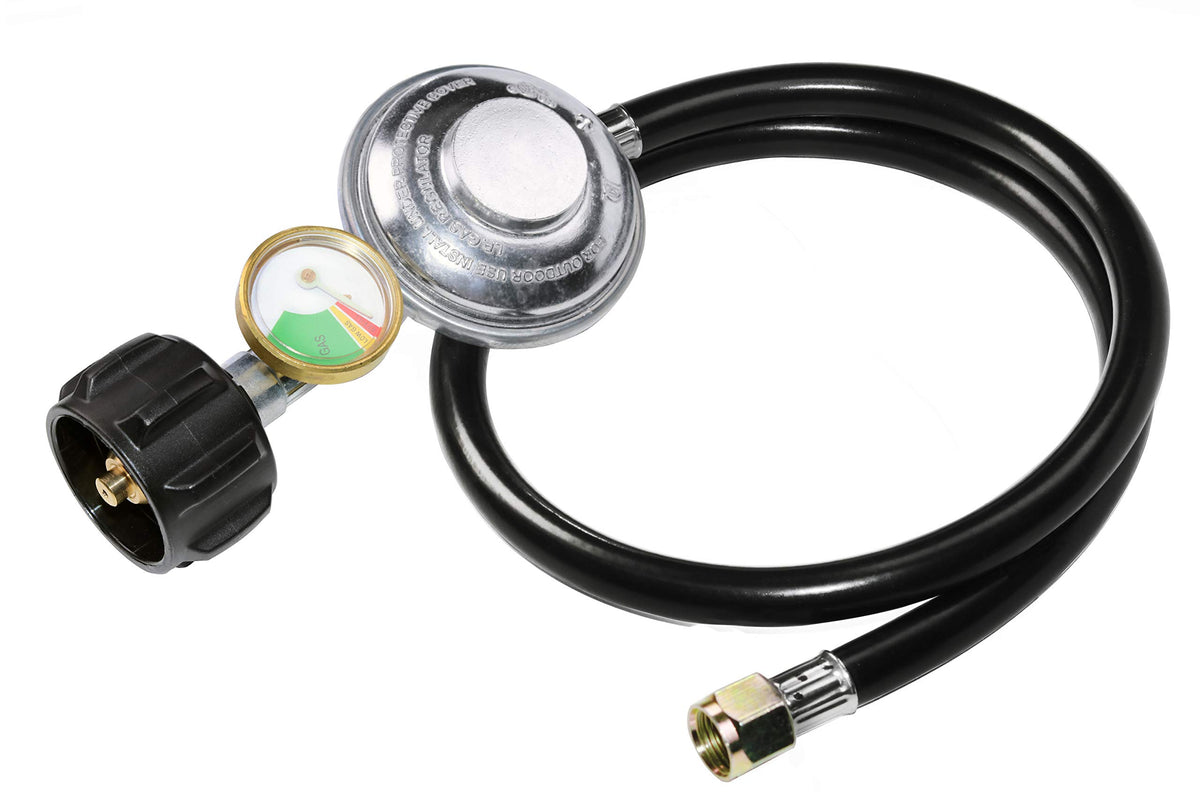 DOZYANT gauge-enabled regulator hose with tank gauge for safe grilling
