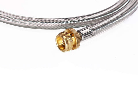 DOZYANT durable outdoor propane hose in use for camping and patio cooking.