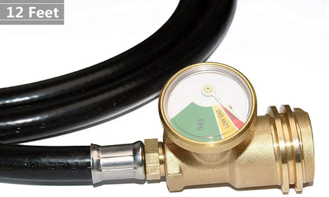 Dozyant propane hose gauge readout indicating fuel level.